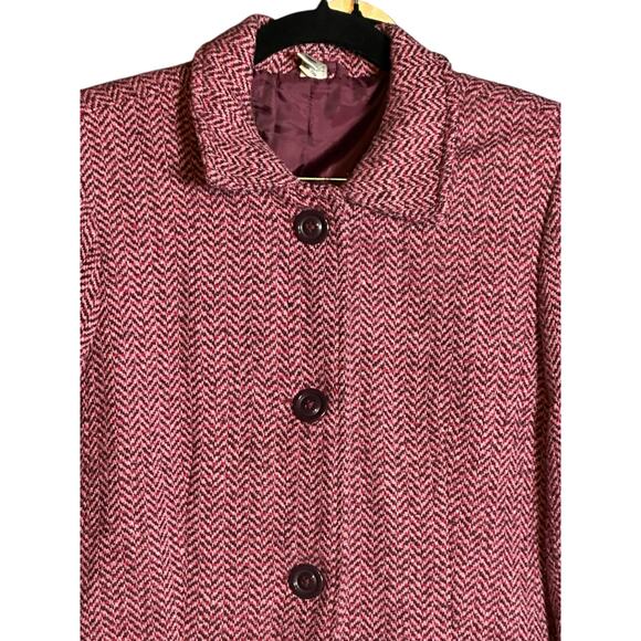 Vintage Y2K Wool Houndstooth Winter Coat Women's Size Medium Pink Purple & Red - Picture 3 of 7